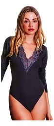 [BIASEC23029VER5] Body Manga Larga Cuello V Con Puntilla Bianca Secreta 23029