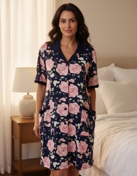[FER827440AZU5] Camison De Verano Algodon Estampado Marcela Ferz 827440